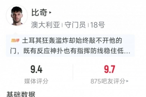 澳大利亚门将比奇本场8次扑救，创球队世界杯单场扑救纪录配图